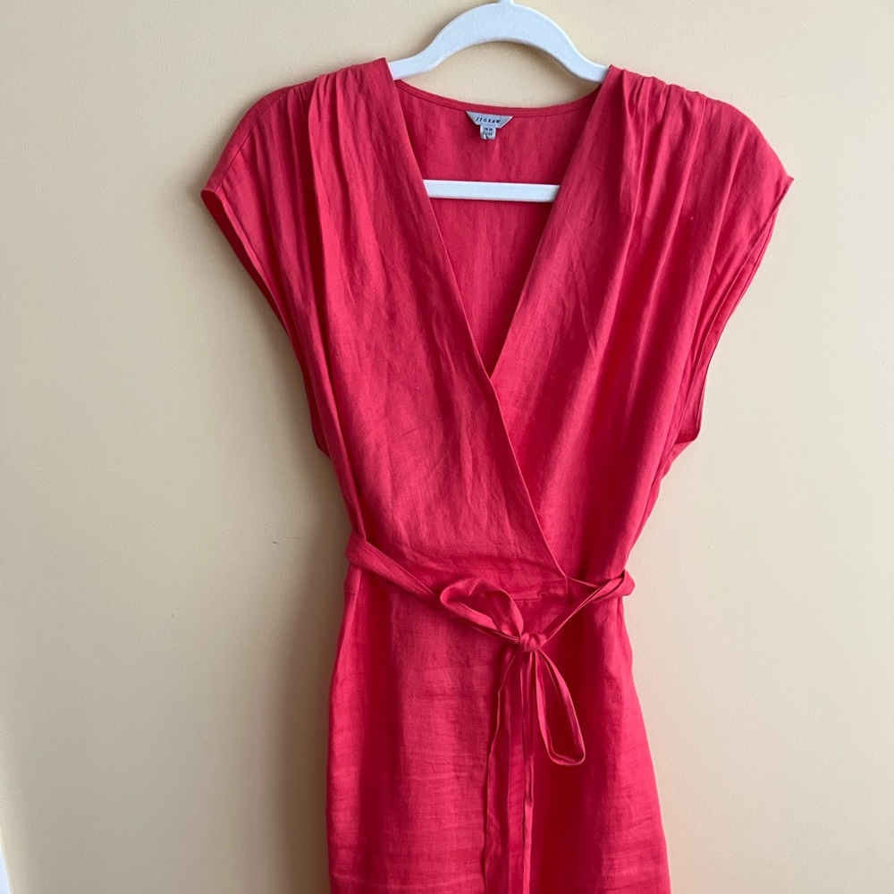 Jigsaw pink linen wrap dress